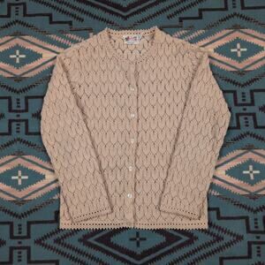 Vintage Americana Knitting Mills of Miami Cream Peach Knit Cardigan Size Small